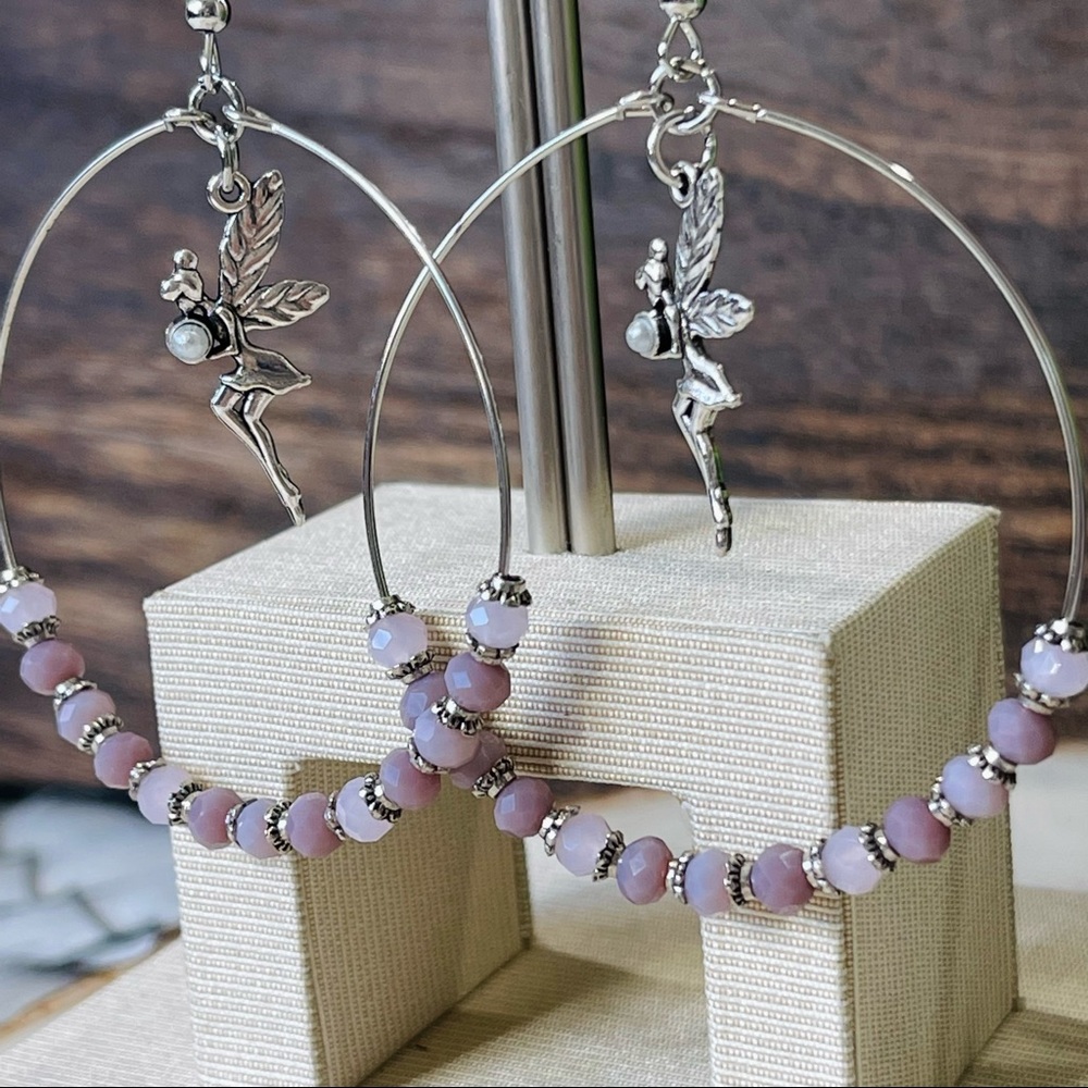 Silver FAIRY EARRINGS BELIEVE in MAGIC hoop FAIRY CRYSTAL BALL EARRINGS new - Picture 9 of 10